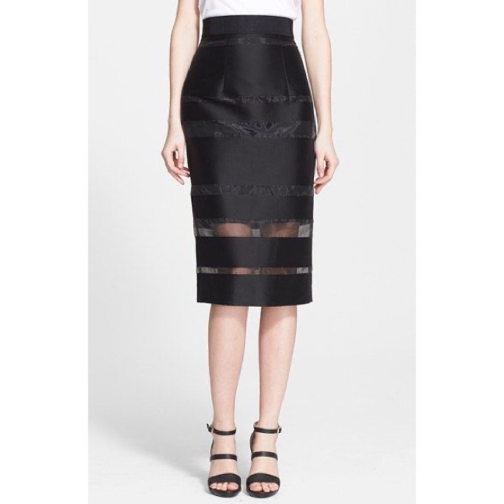 MILLY Sheer Stripe Fil Coupe Midi Skirt
